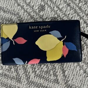 Kate Spade Blue Wallet with Lemon and Leaf Design